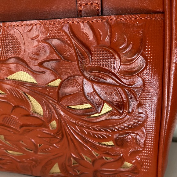 NWT Patricia Nash Rosedale Tote Cinnamon Burnished Tooled Leather Cutouts Large - Picture 4 of 11